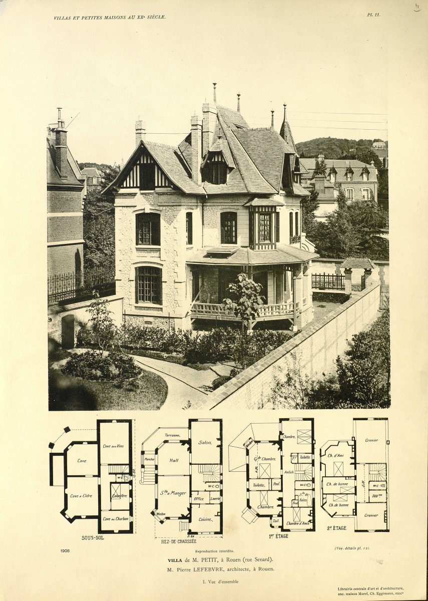 Rouen, villa in the rue Senard, architect P. Lefebvre. Printed plate taken from “Villas et petites maisons du XXe siècle”, Paris – Central Art and Architecture Library