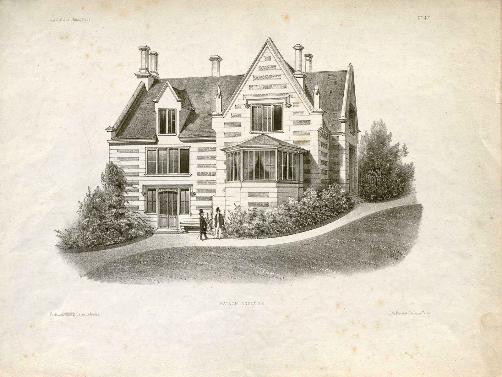 Maison anglaise : planche extraite de l’ouvrage d’A. Petit  « Habitations champêtres »