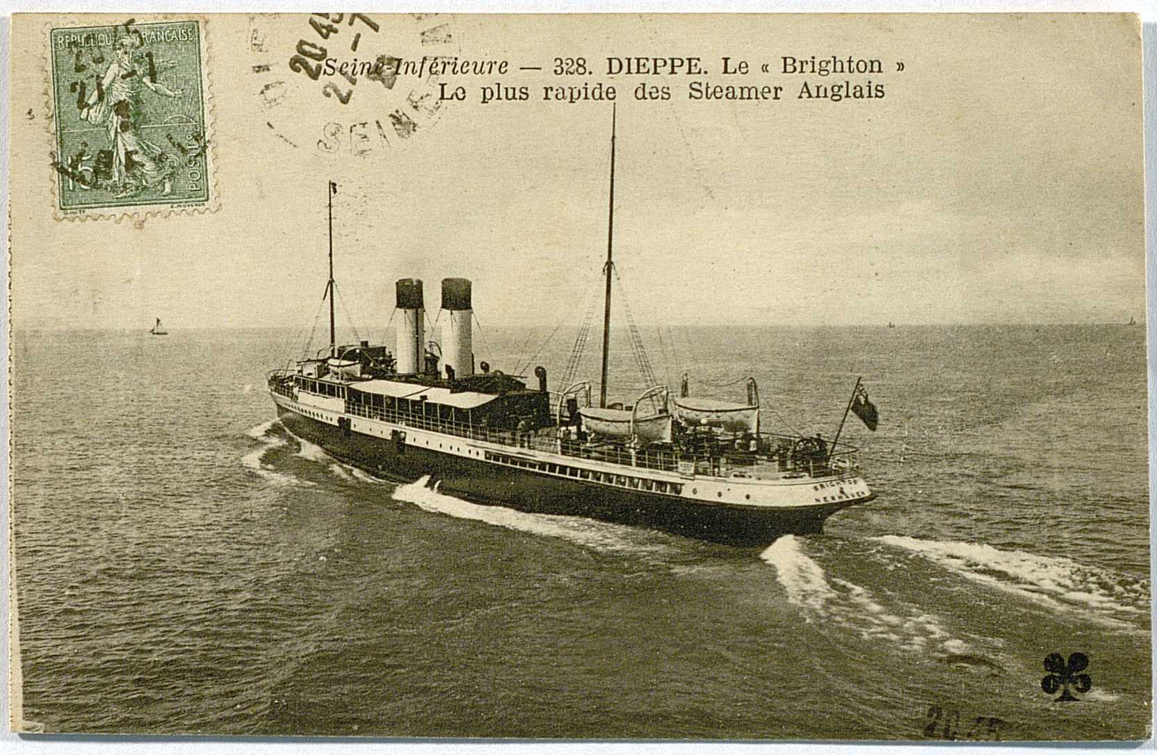 Dieppe, the Brighton, the fastest of the English steamers, postcard