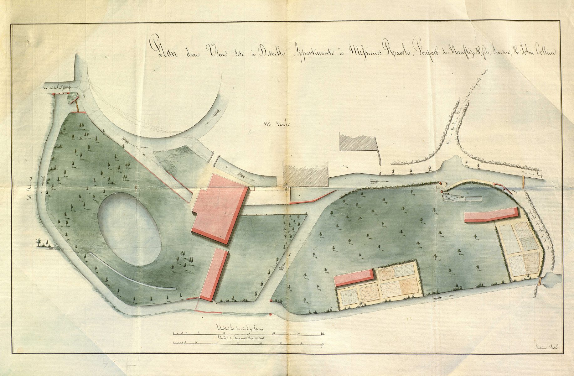 Plan d’une usine sise à Déville appartenant à Messieurs Rawle, Poupard de Neuflize et fils, Sevesne et John Colliere