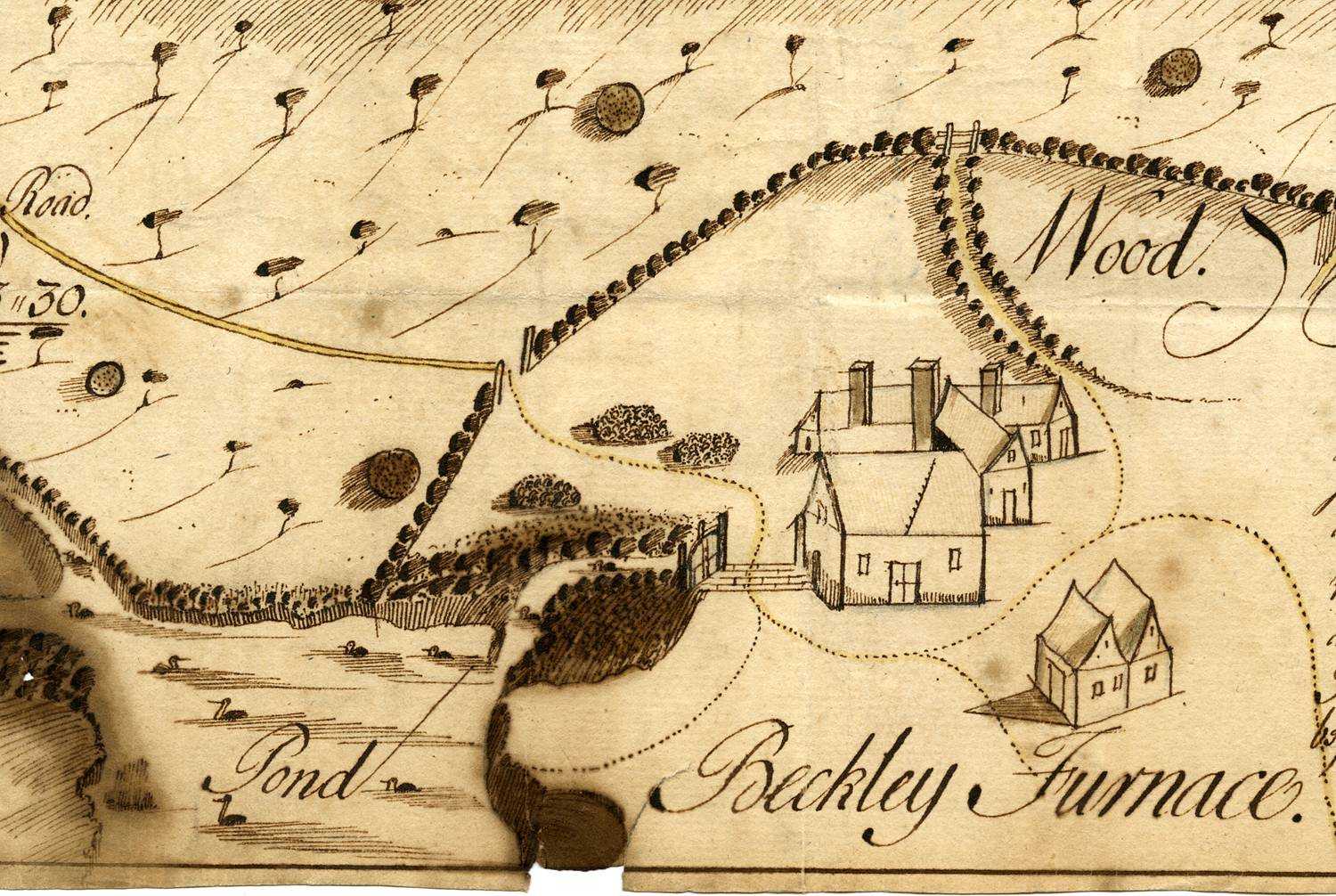 Carte par Samuel Cant d’un bois et de terres près du fourneau de Beckley