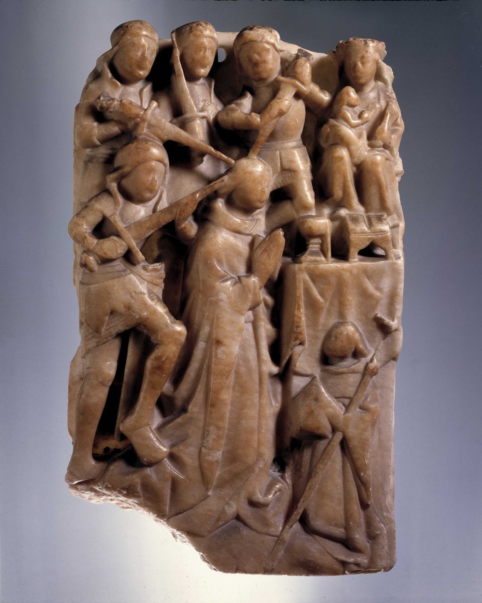 English alabaster carving depicting the murder of Saint Thomas Becket