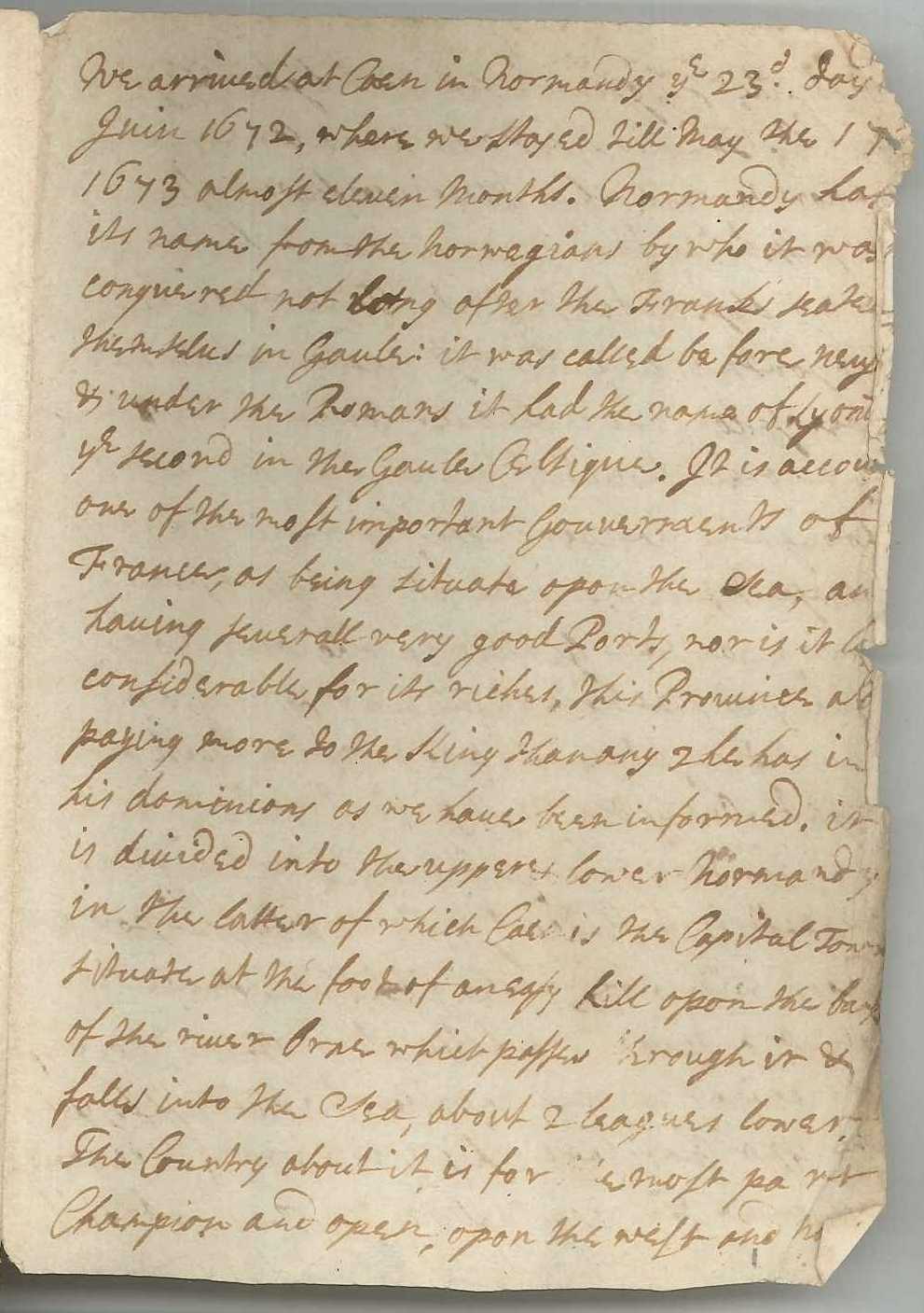 Part of diary probably kept by John Ashburnham