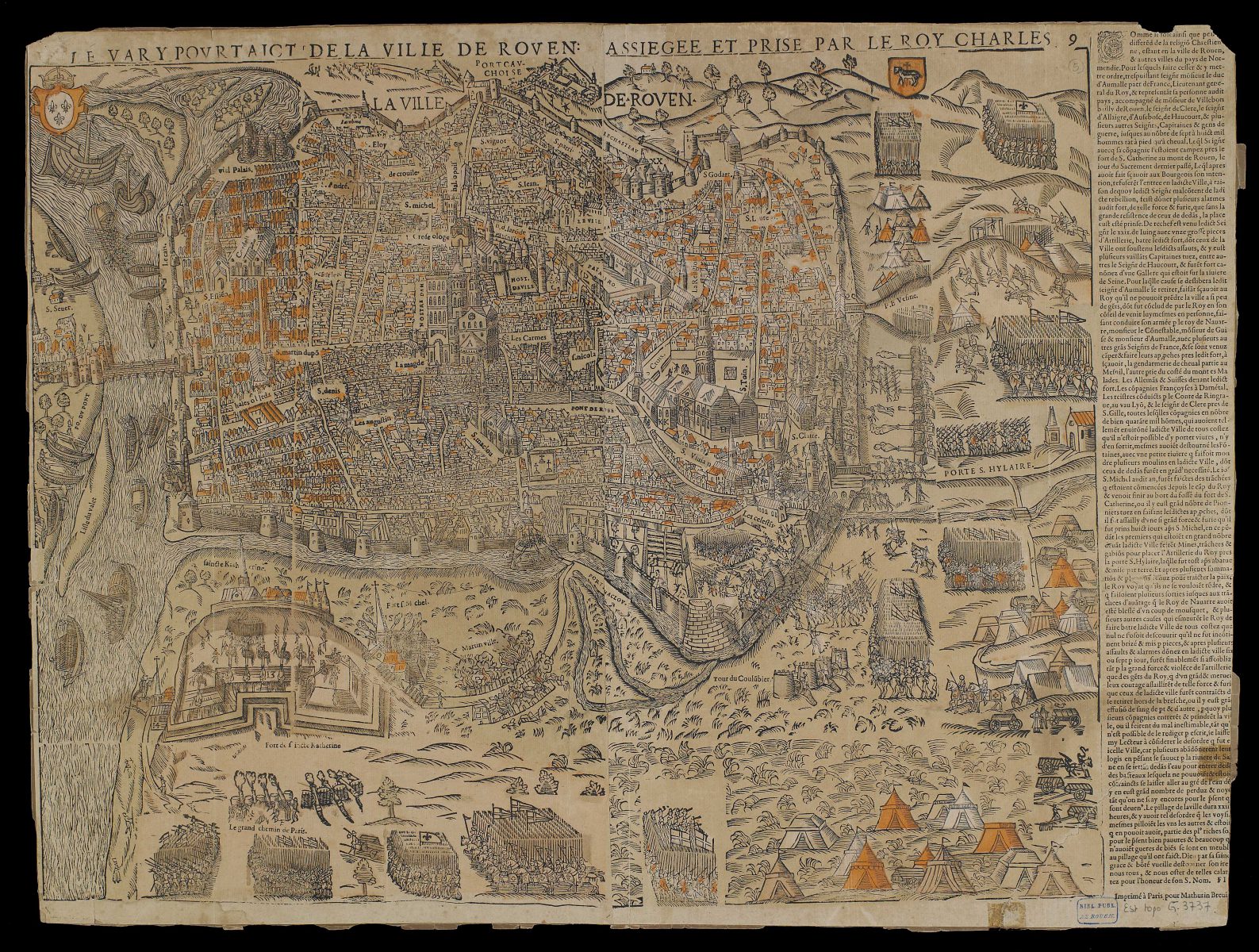 Map of Rouen besieged and taken by Charles IX