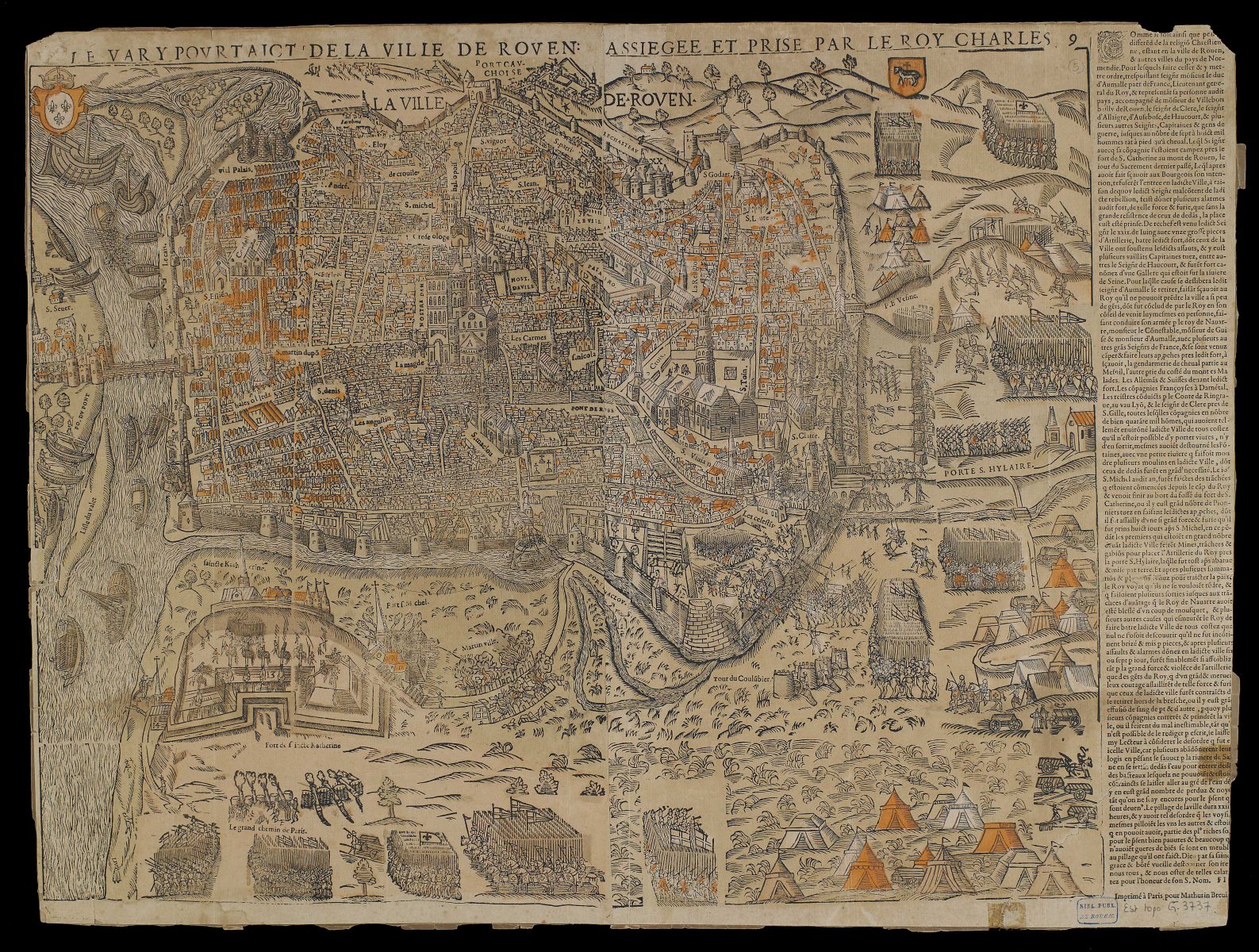Plan de Rouen assiégée et prise par Charles IX