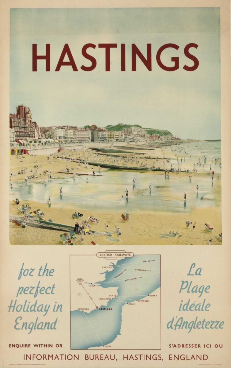 Hastings, for the perfect holiday in England, affiche publiée par les chemins de fer britanniques