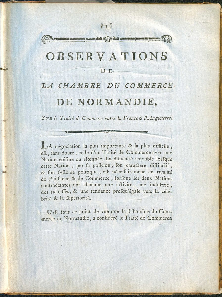 Observations de la Chambre de commerce de Normandie sur le traité de commerce entre la France et l’Angleterre