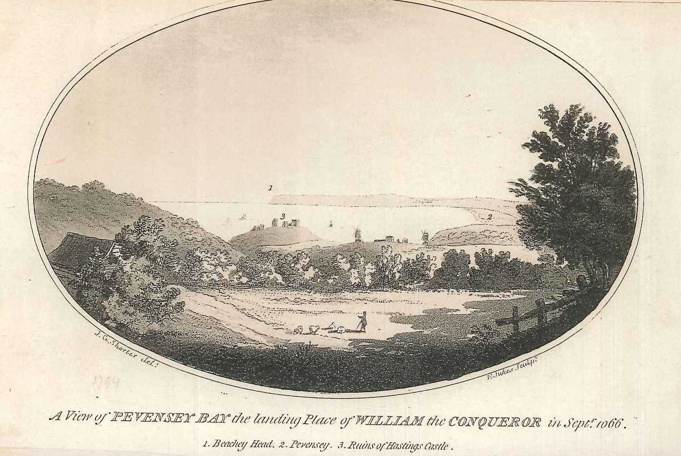 Pevensey baye, engraving by Francis Jukes